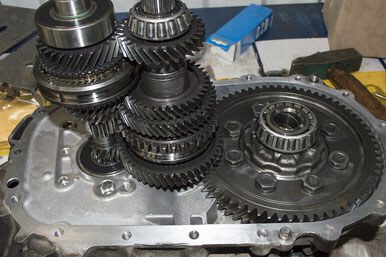 A close-up of a car's transmission gears.